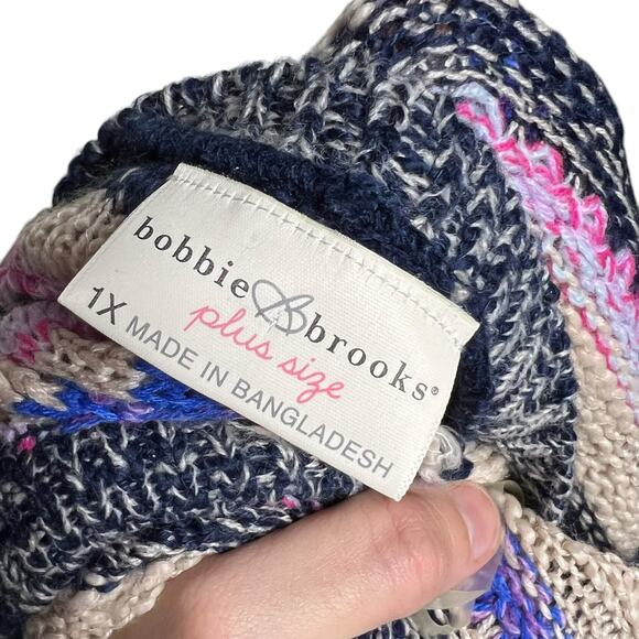 Bobbie Brooks Plus Size Striped Sweater Navy Pink Blue Boatneck Pullover 1X - Picture 6 of 6